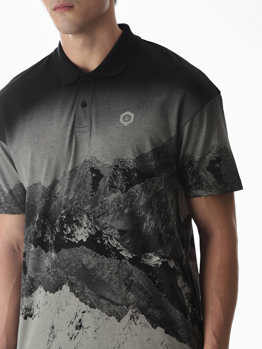 Black Printed Cotton Polo