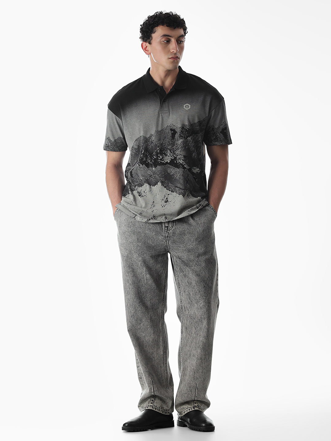 Black Printed Cotton Polo