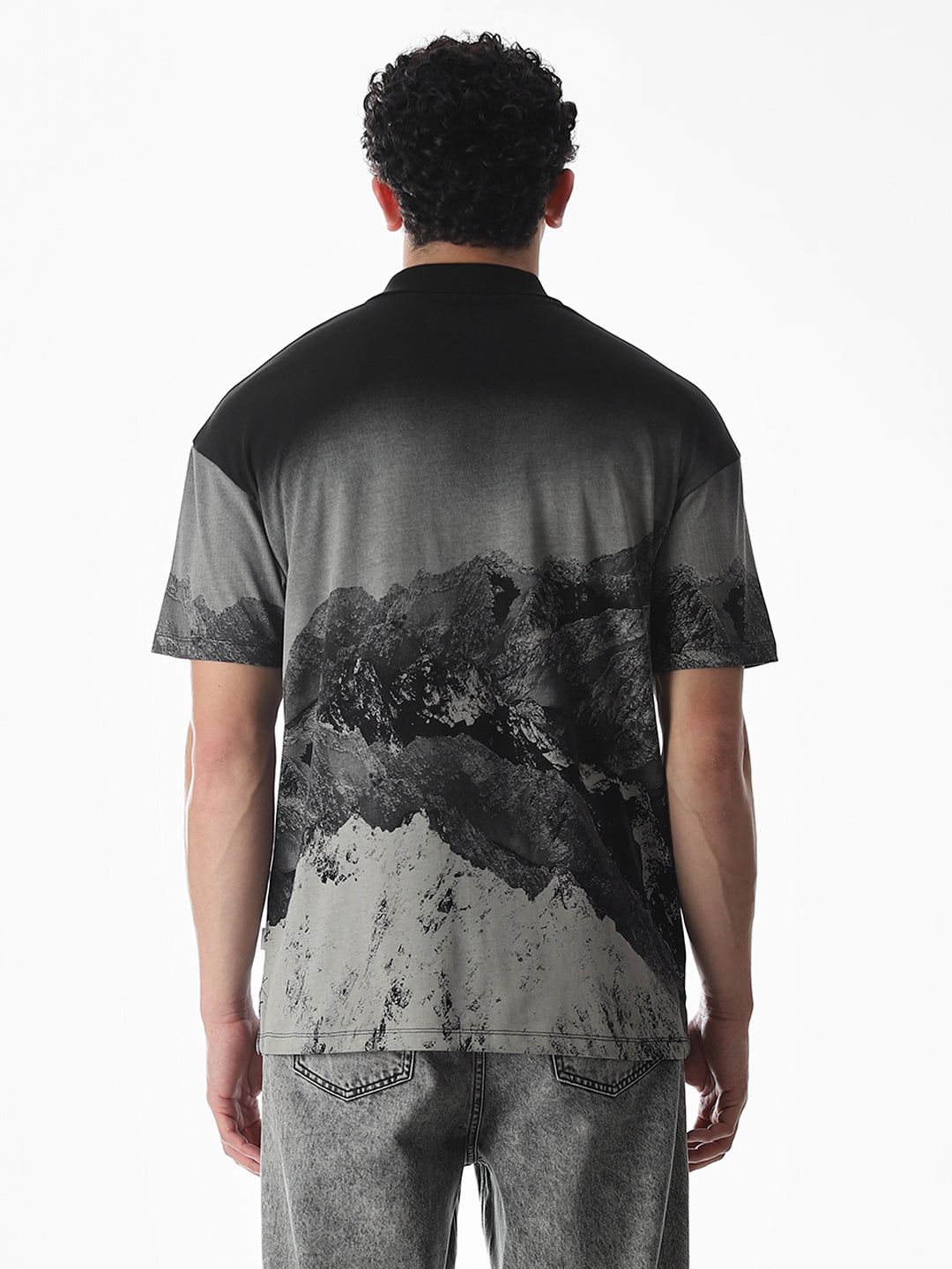 Black Printed Cotton Polo