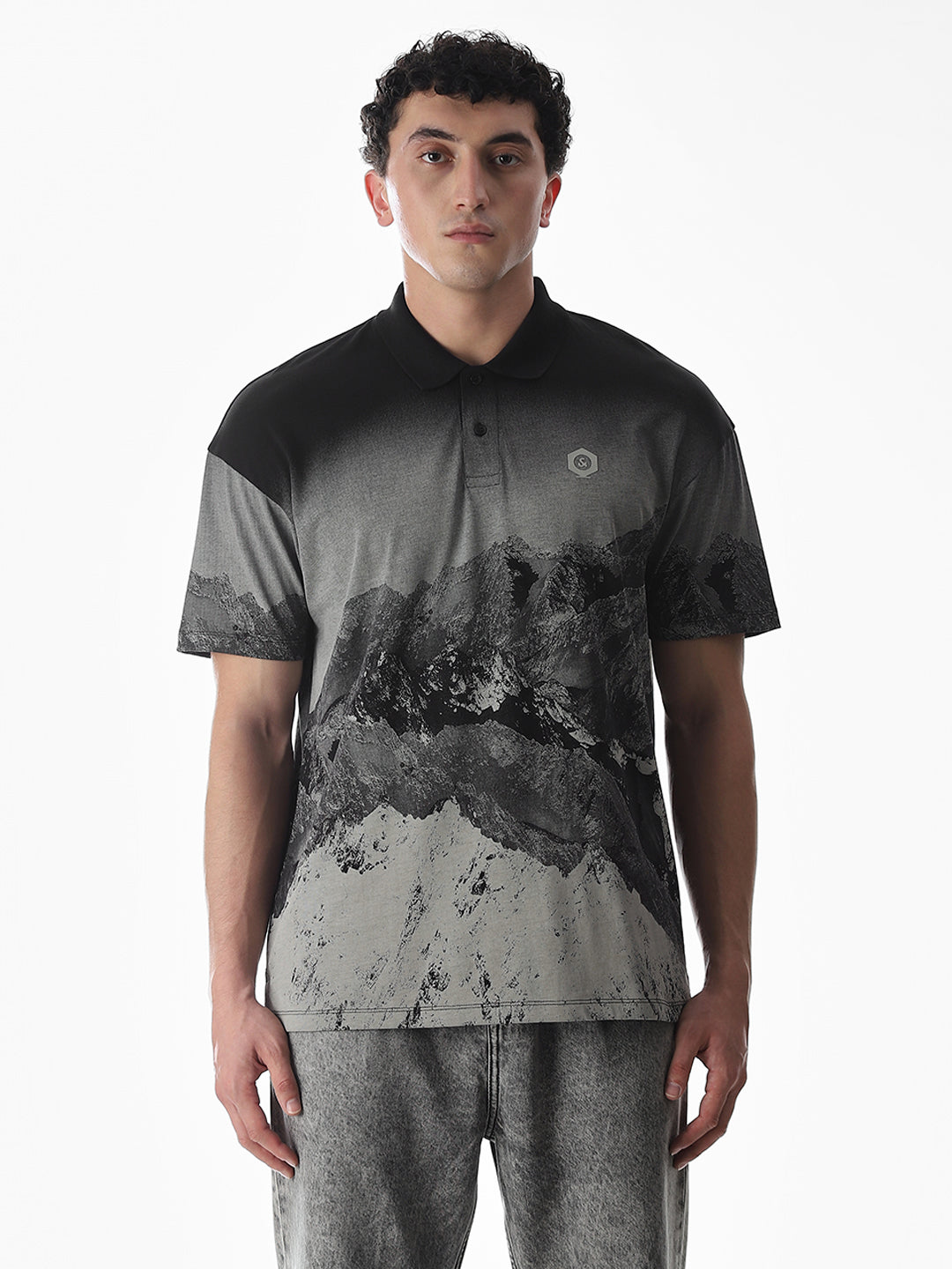 Black Printed Cotton Polo