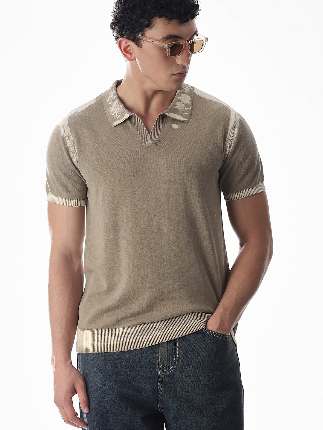 Brown Washed Knitted Polo