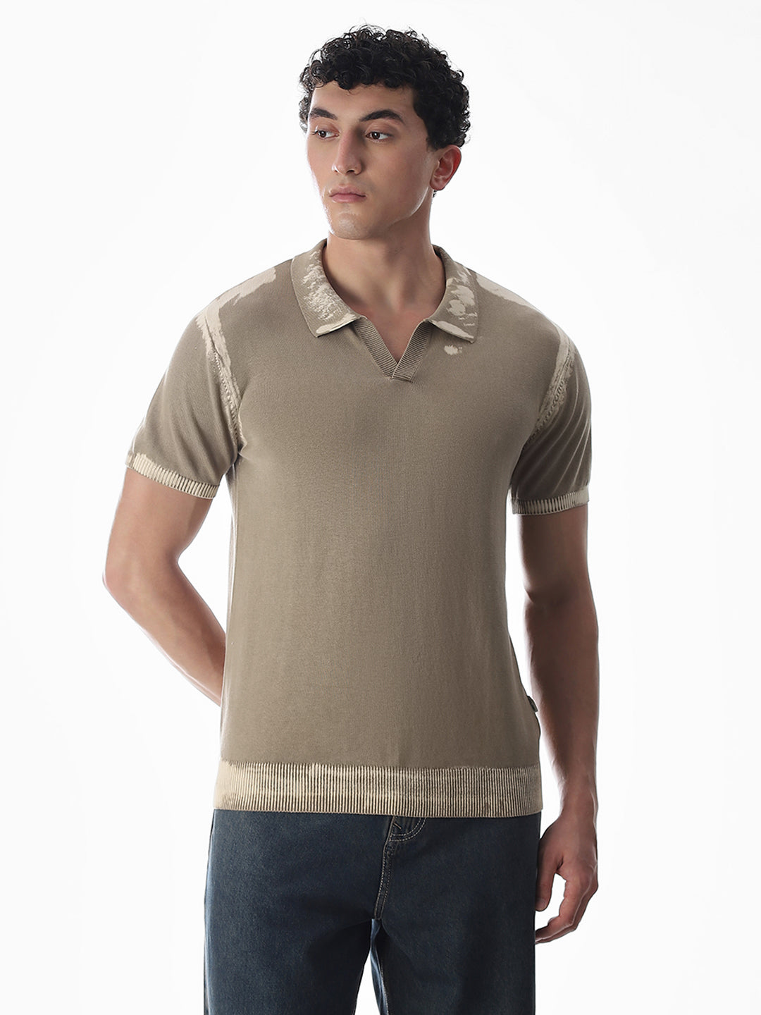 Brown Washed Knitted Polo