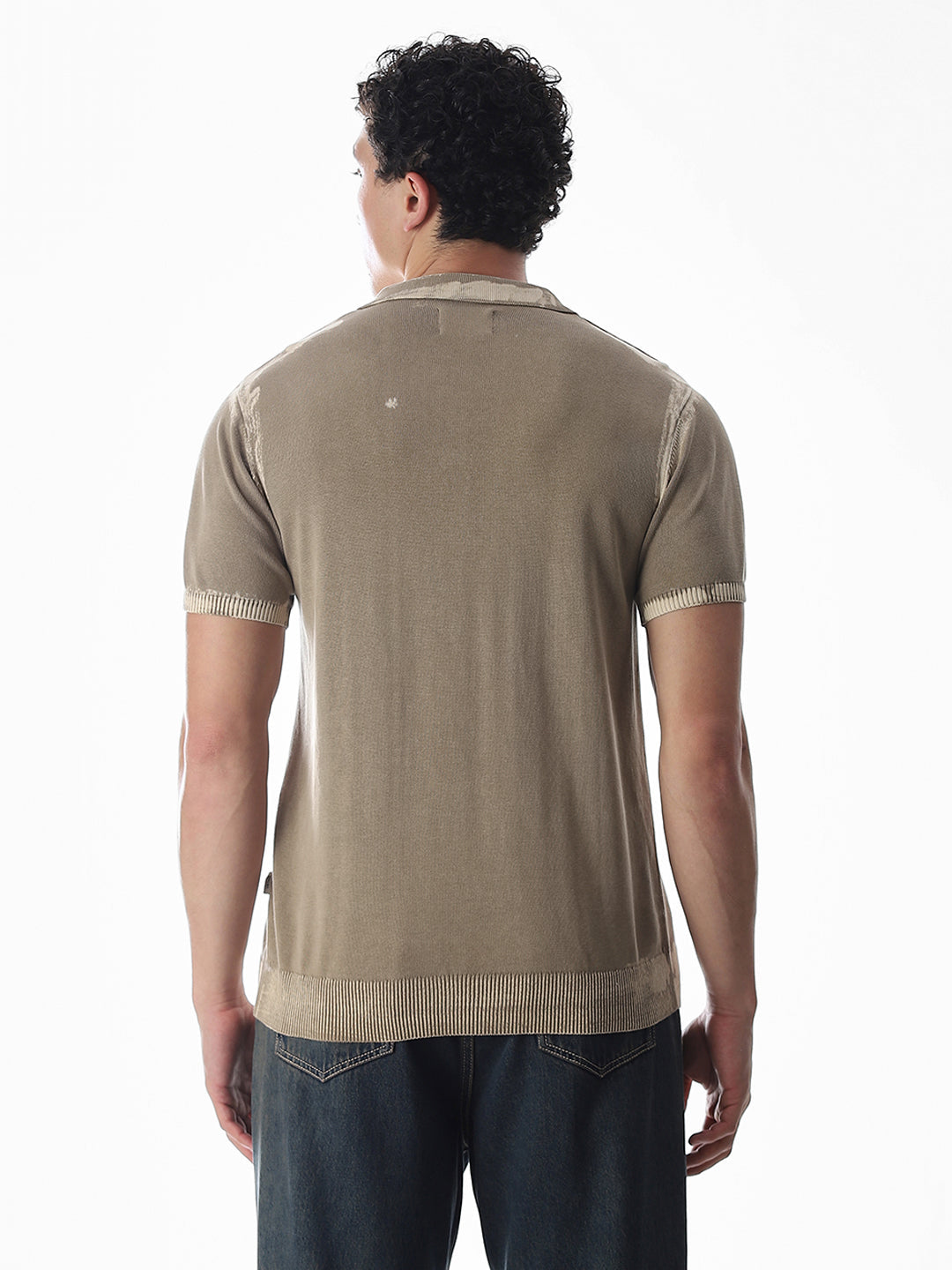 Brown Washed Knitted Polo