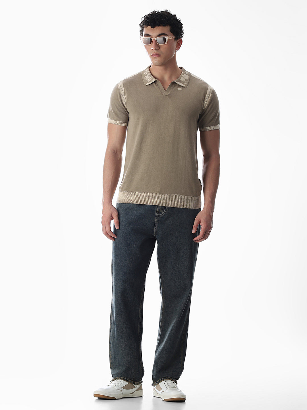 Brown Washed Knitted Polo