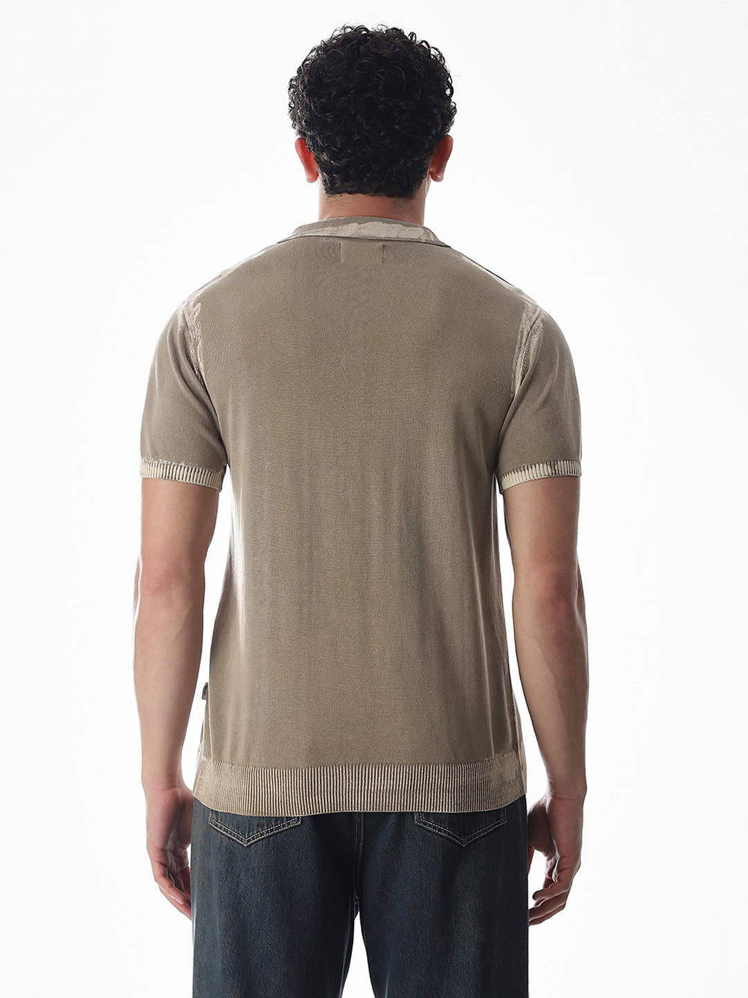 Brown Washed Knitted Polo