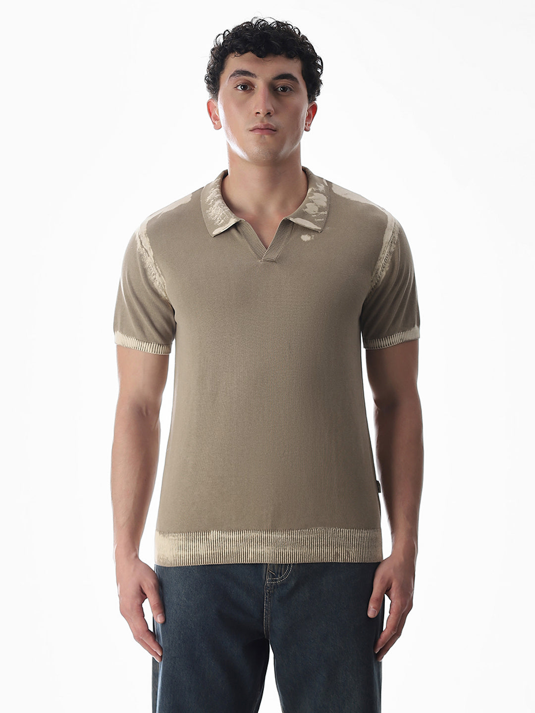 Brown Washed Knitted Polo