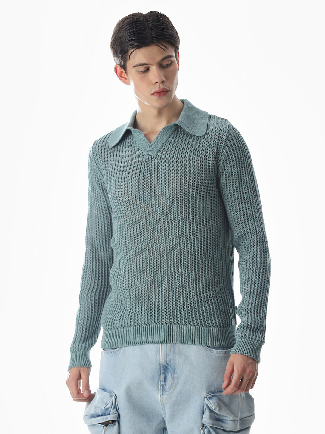 Green Knitted Boxy Fit Polo