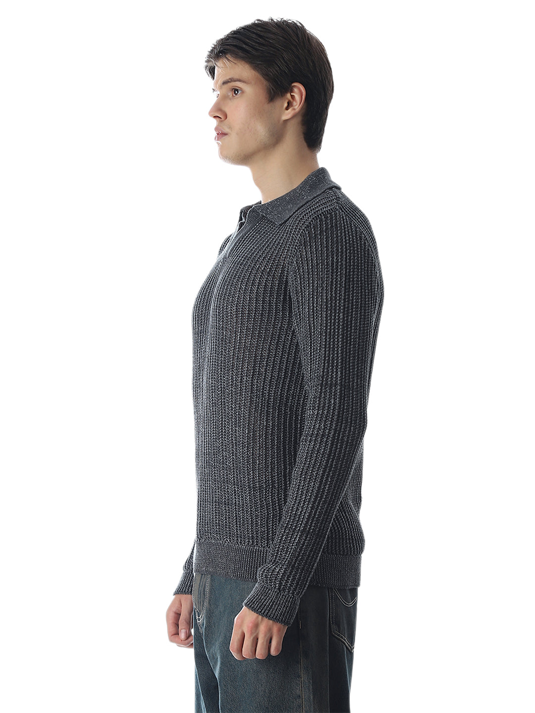 Dark Grey Knitted Boxy Fit Polo