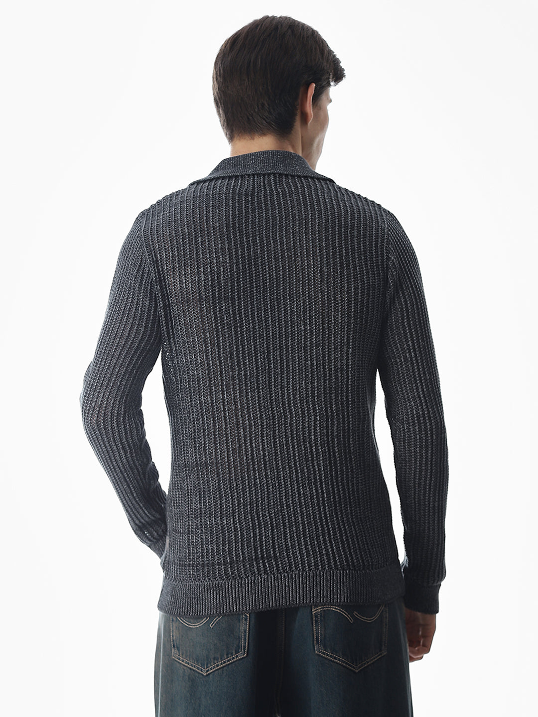 Dark Grey Knitted Boxy Fit Polo