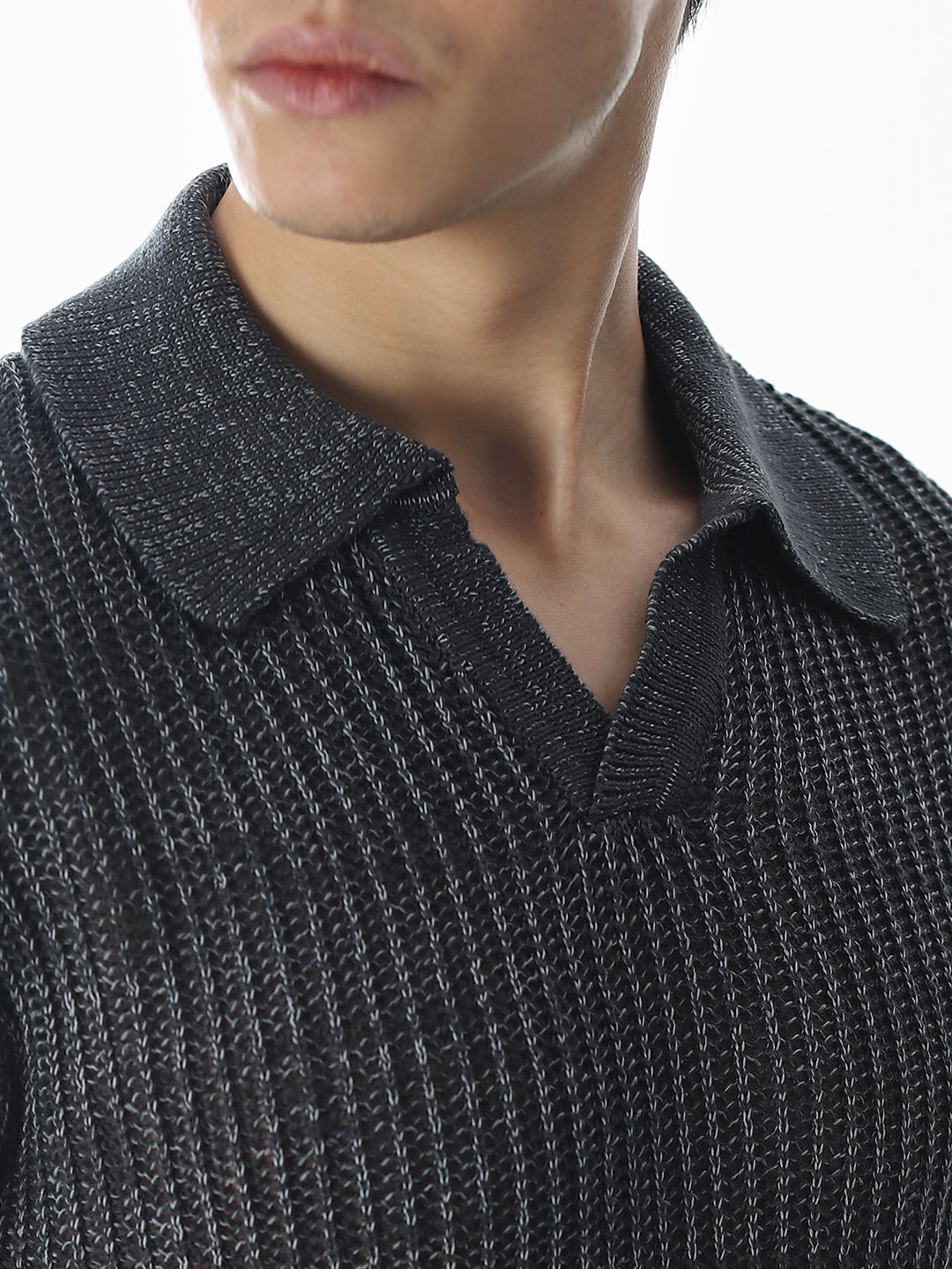 Dark Grey Knitted Boxy Fit Polo