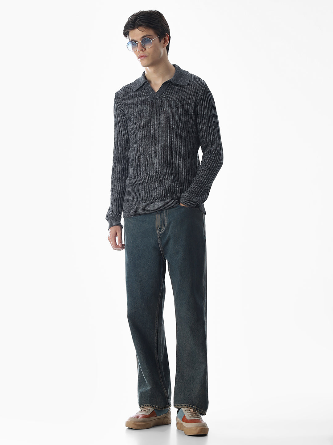 Dark Grey Knitted Boxy Fit Polo