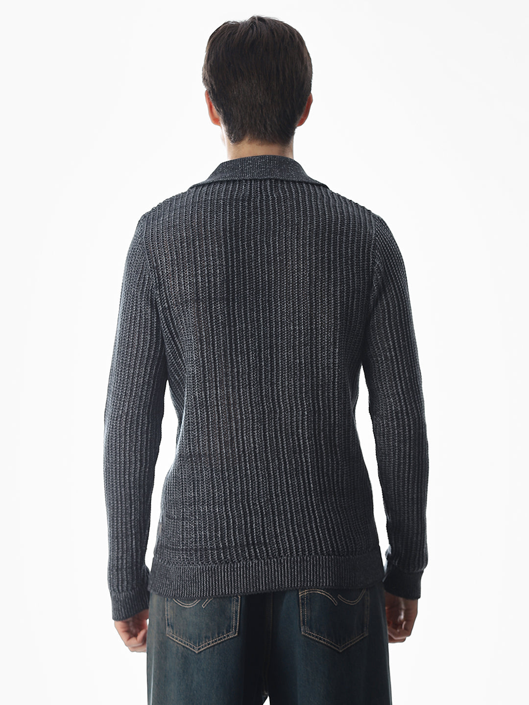 Dark Grey Knitted Boxy Fit Polo