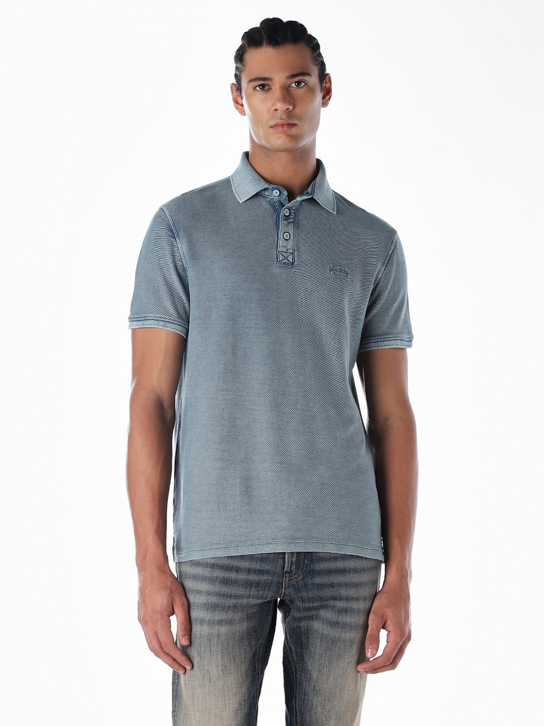 Washed Blue Cotton Polo