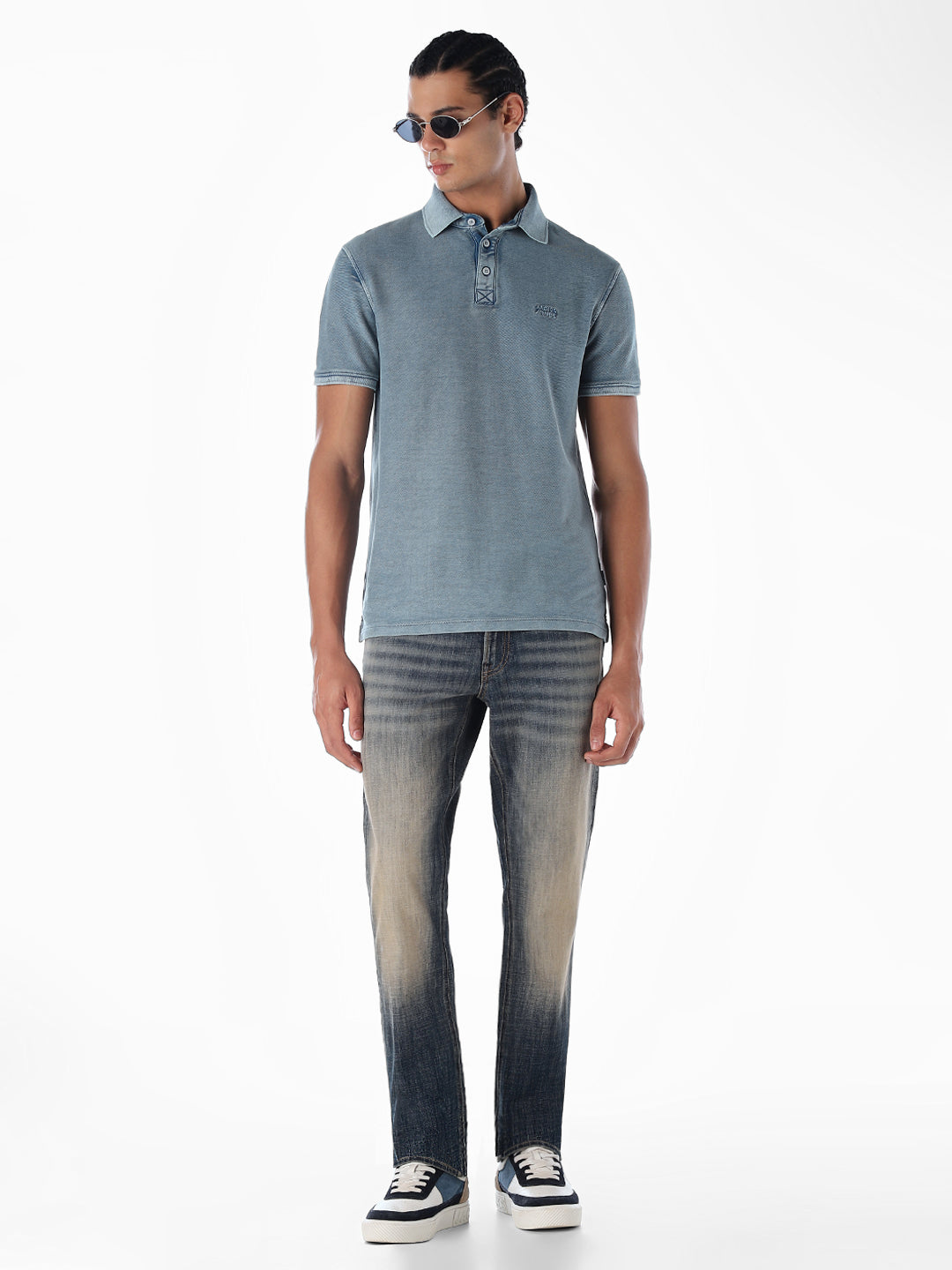 Washed Blue Cotton Polo