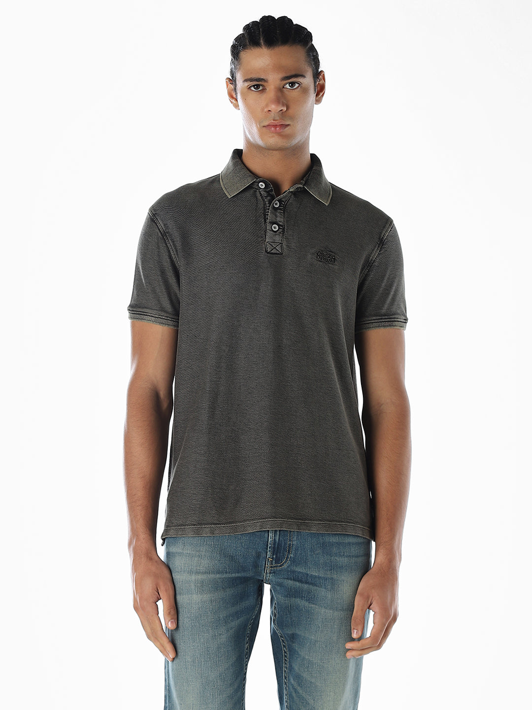 Washed Dark Grey Cotton Polo
