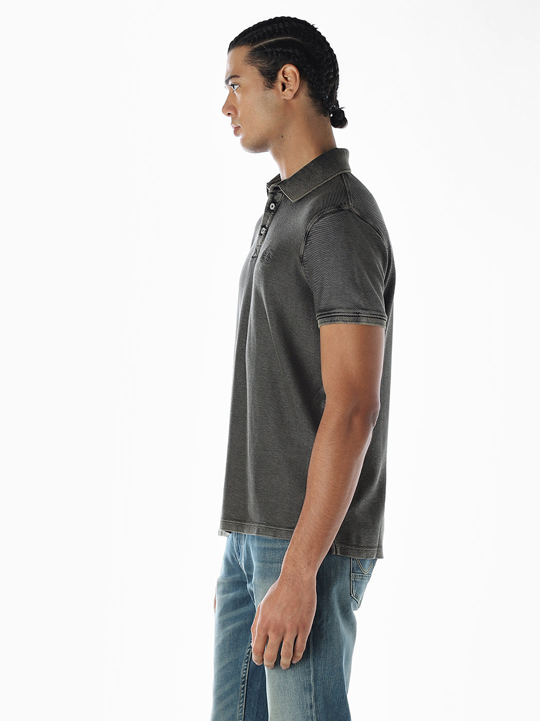 Washed Dark Grey Cotton Polo