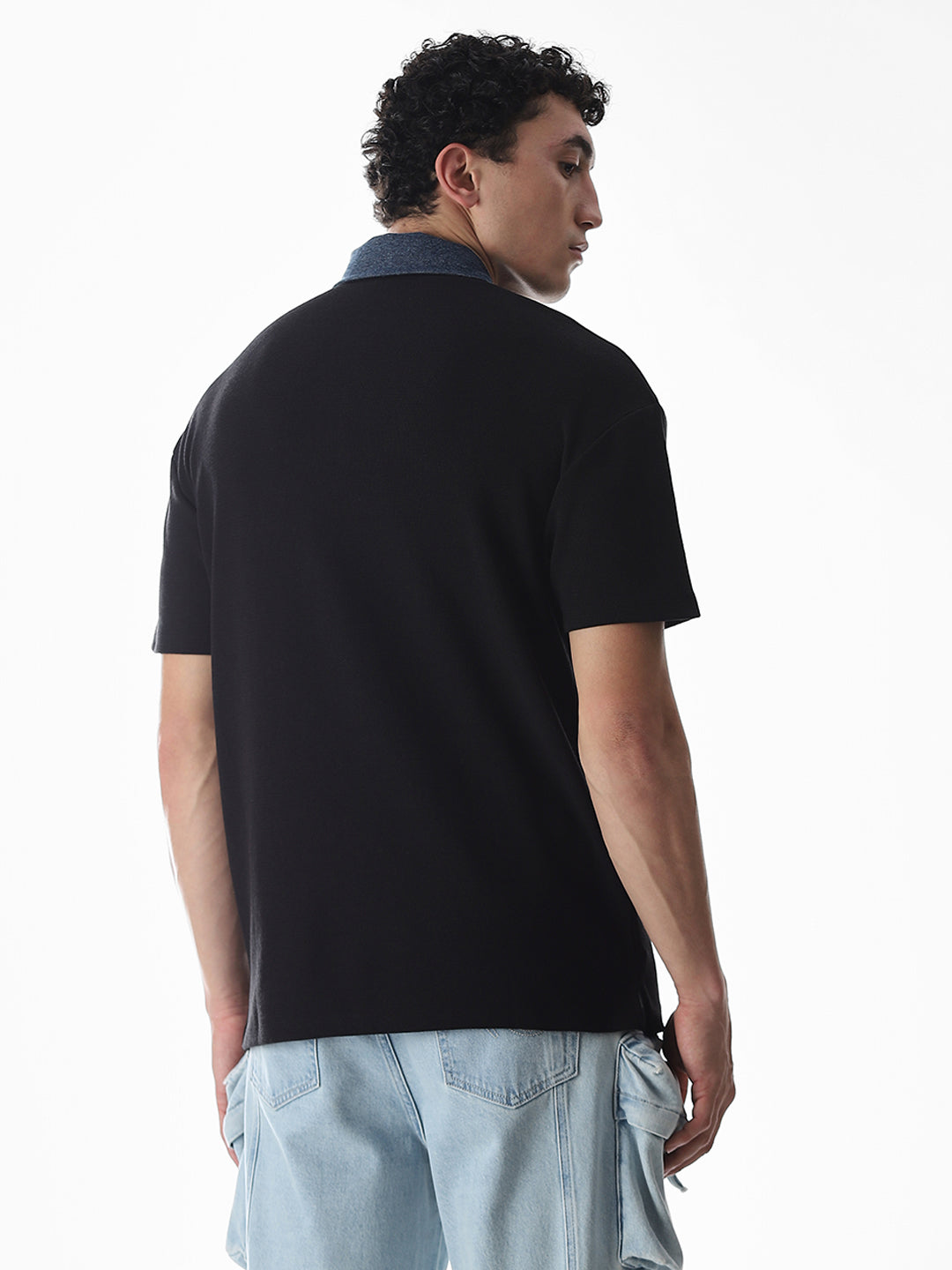 Black Logo Print Drop Shoulder Polo