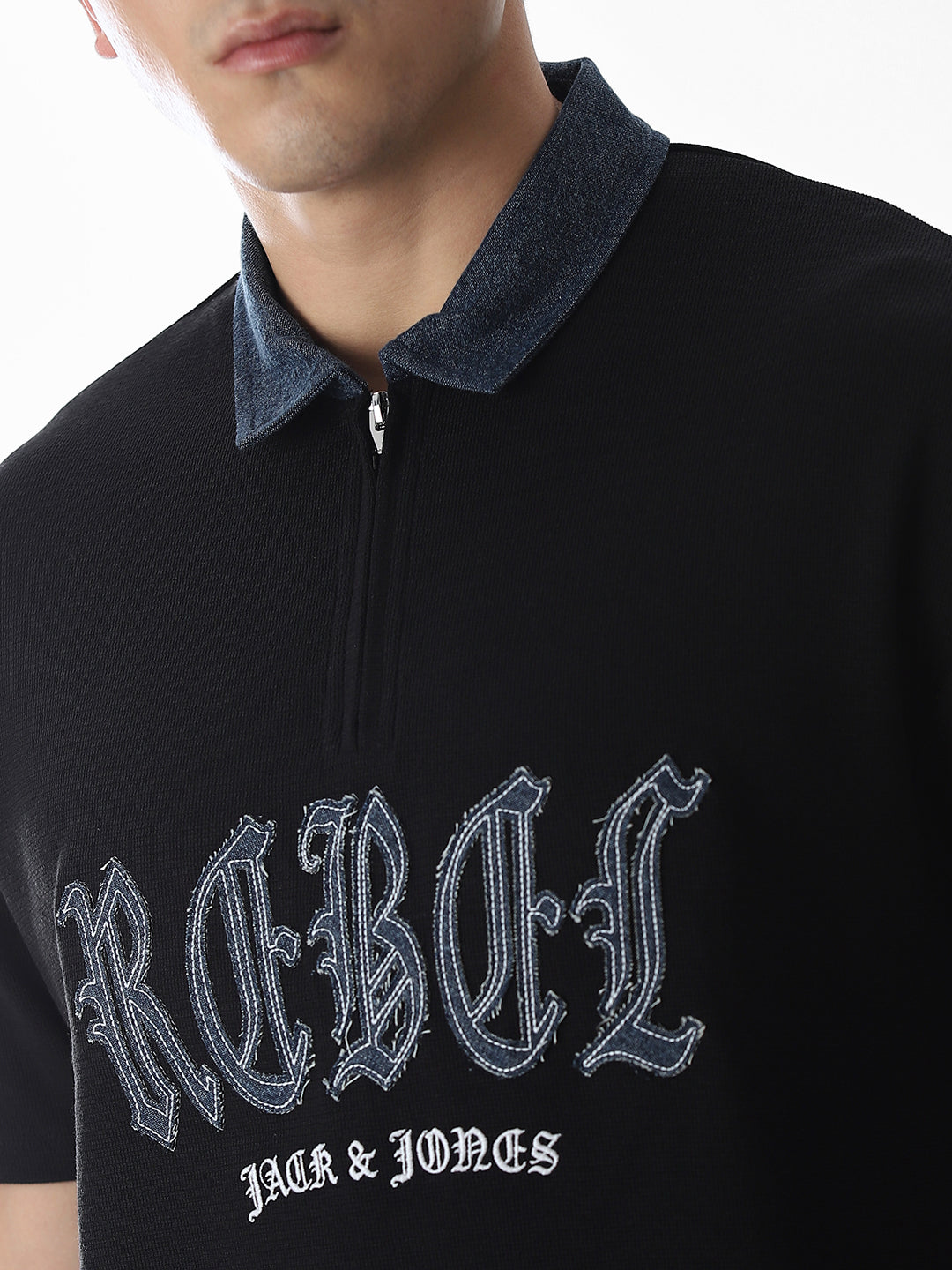 Black Logo Print Drop Shoulder Polo