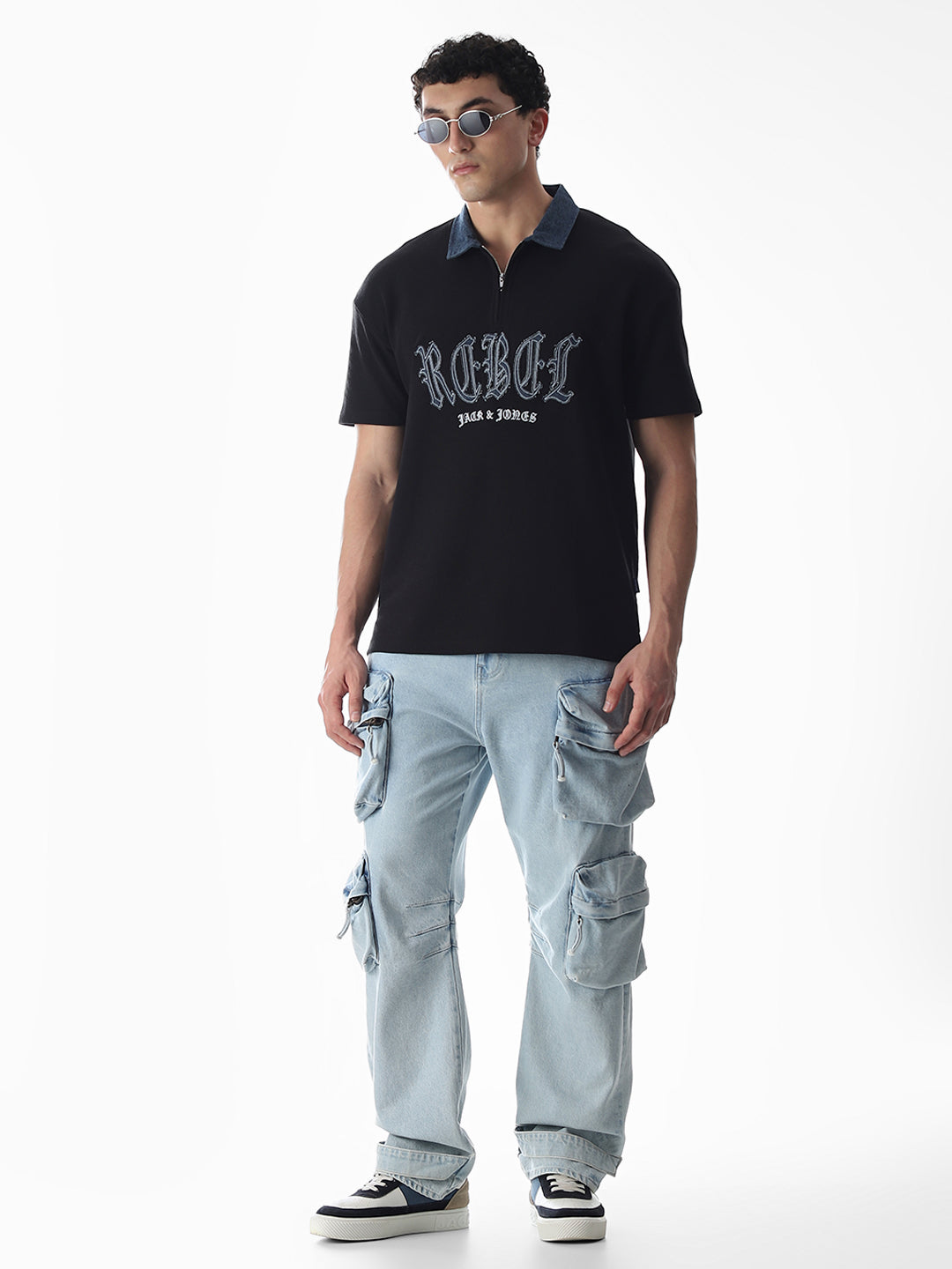 Black Logo Print Drop Shoulder Polo