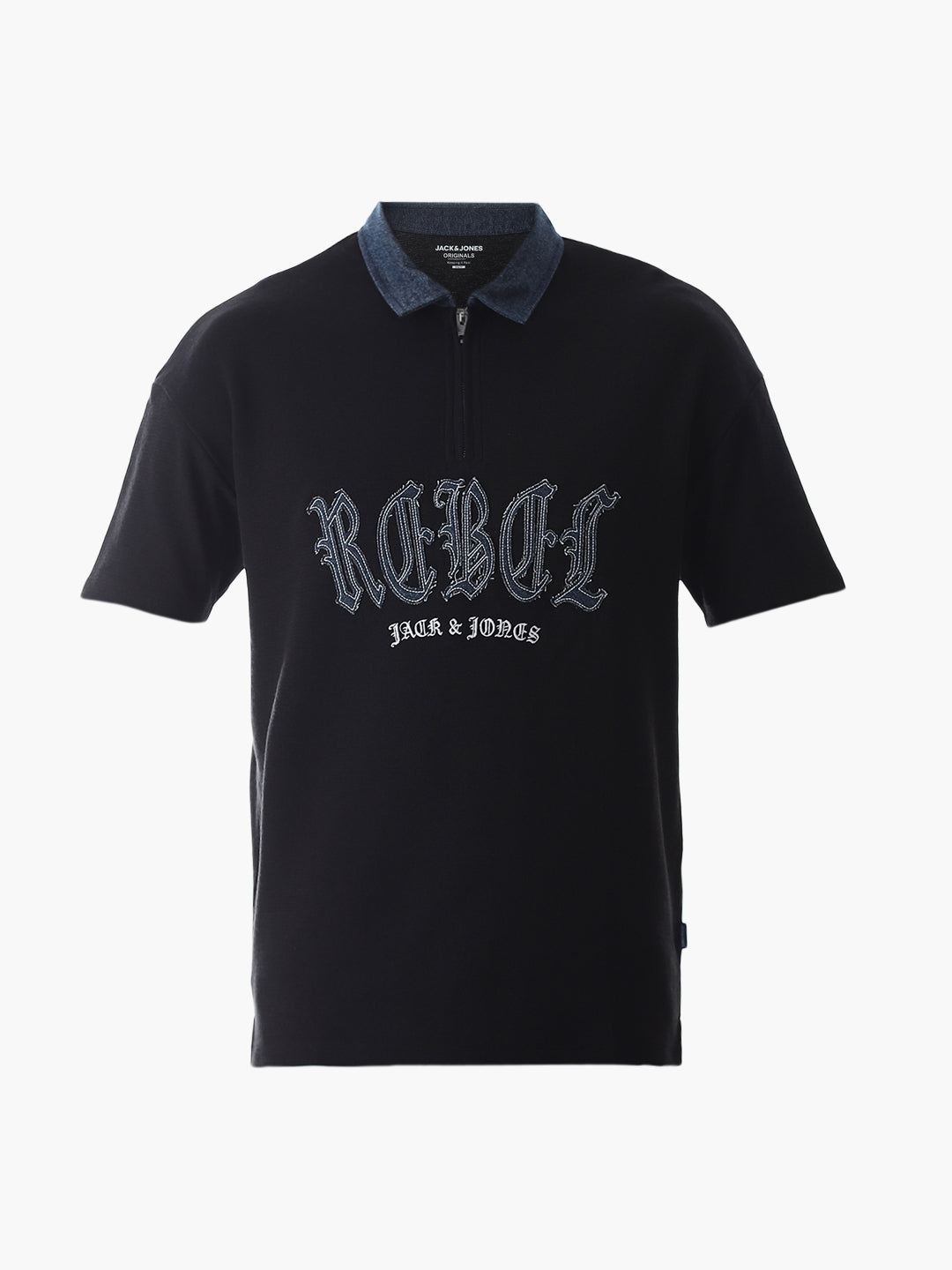 Black Logo Print Drop Shoulder Polo
