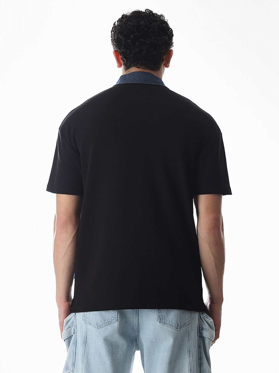 Black Logo Print Drop Shoulder Polo