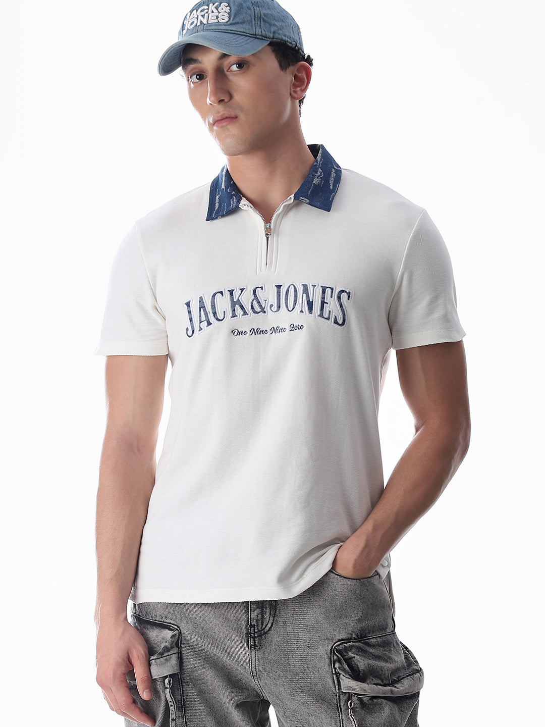 White Logo Print Cotton Polo