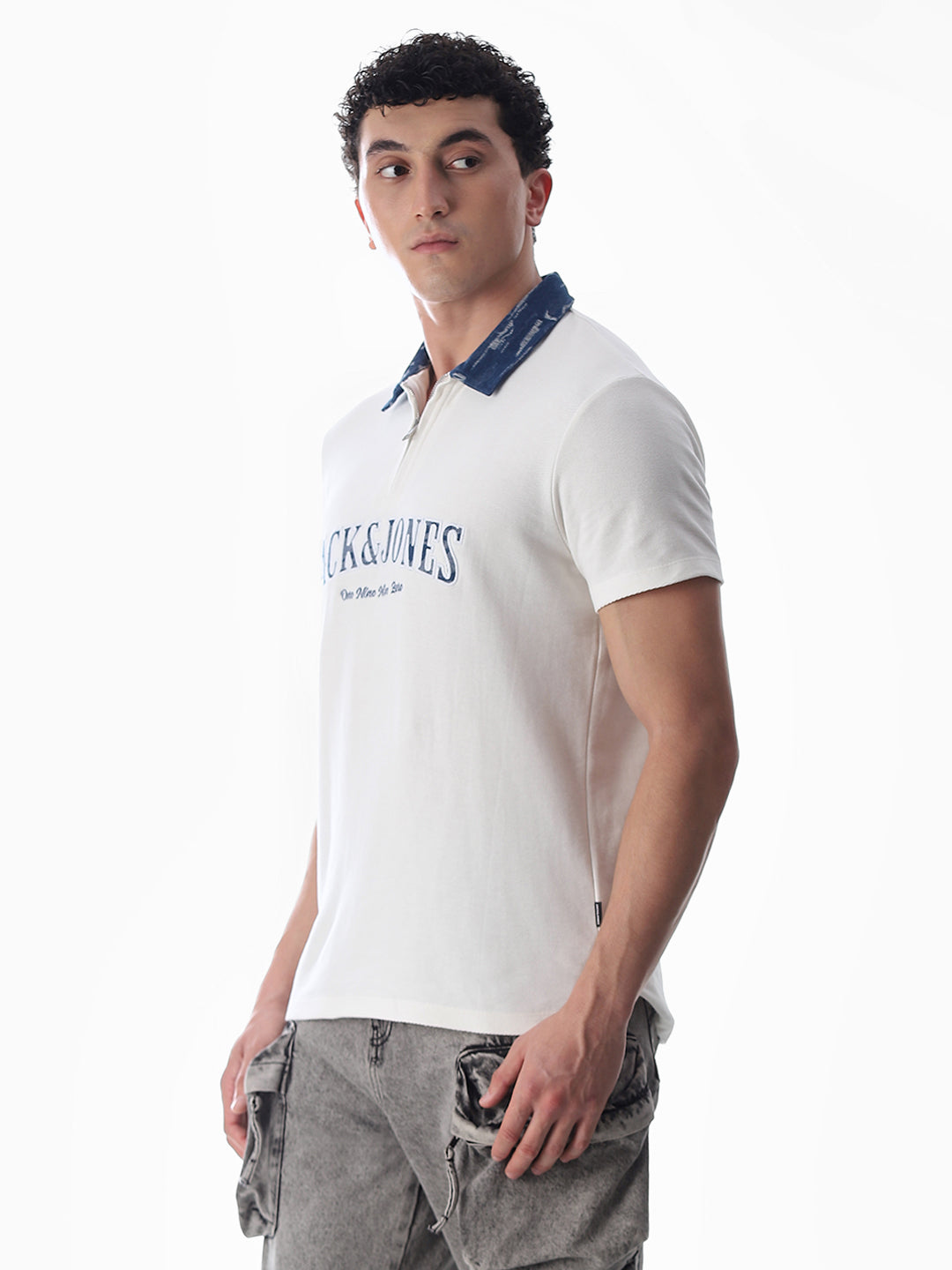 White Logo Print Cotton Polo