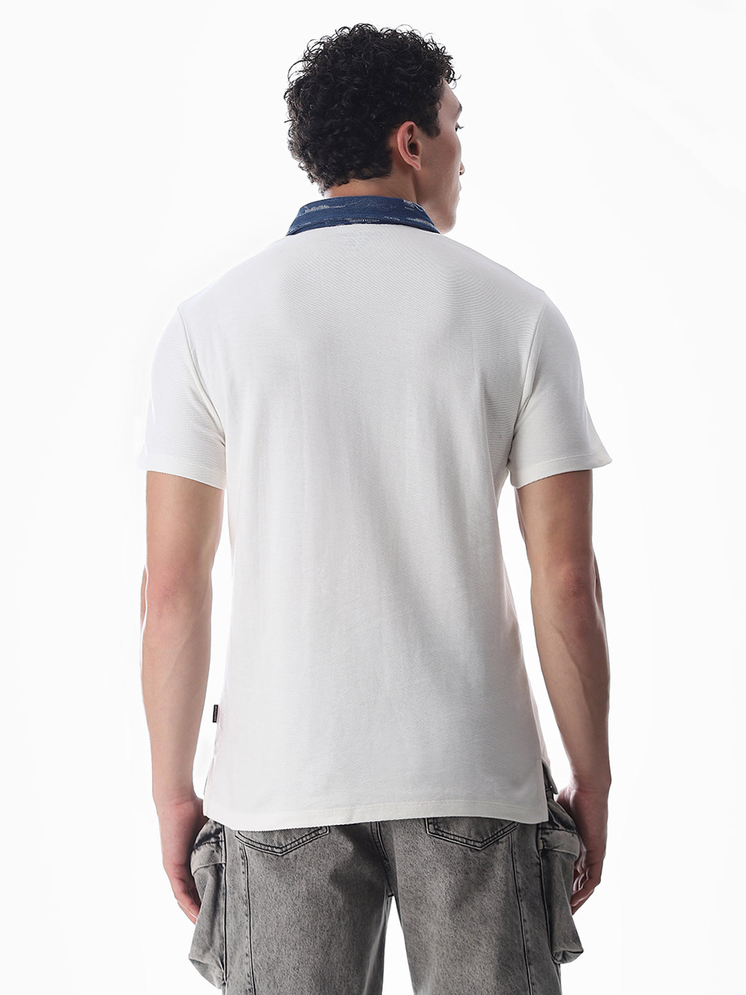 White Logo Print Cotton Polo