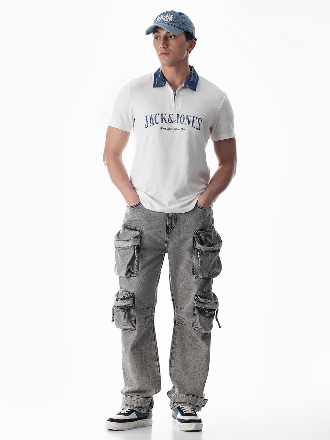 White Logo Print Cotton Polo