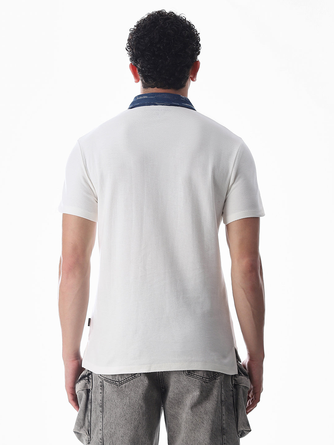 White Logo Print Cotton Polo