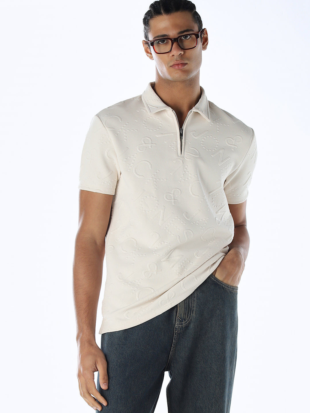 Jacquard Typography Printed Polo