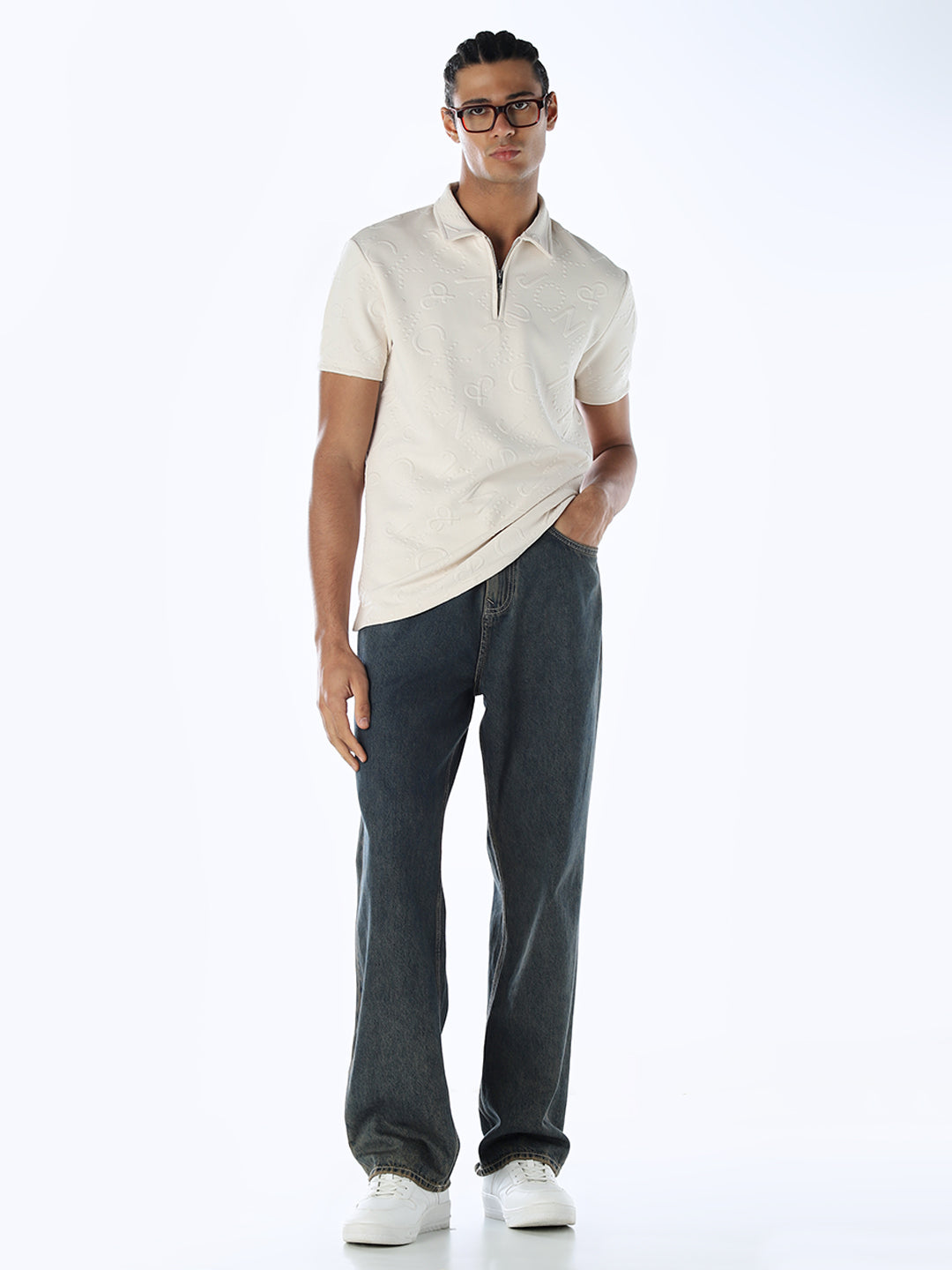 Jacquard Typography Printed Polo