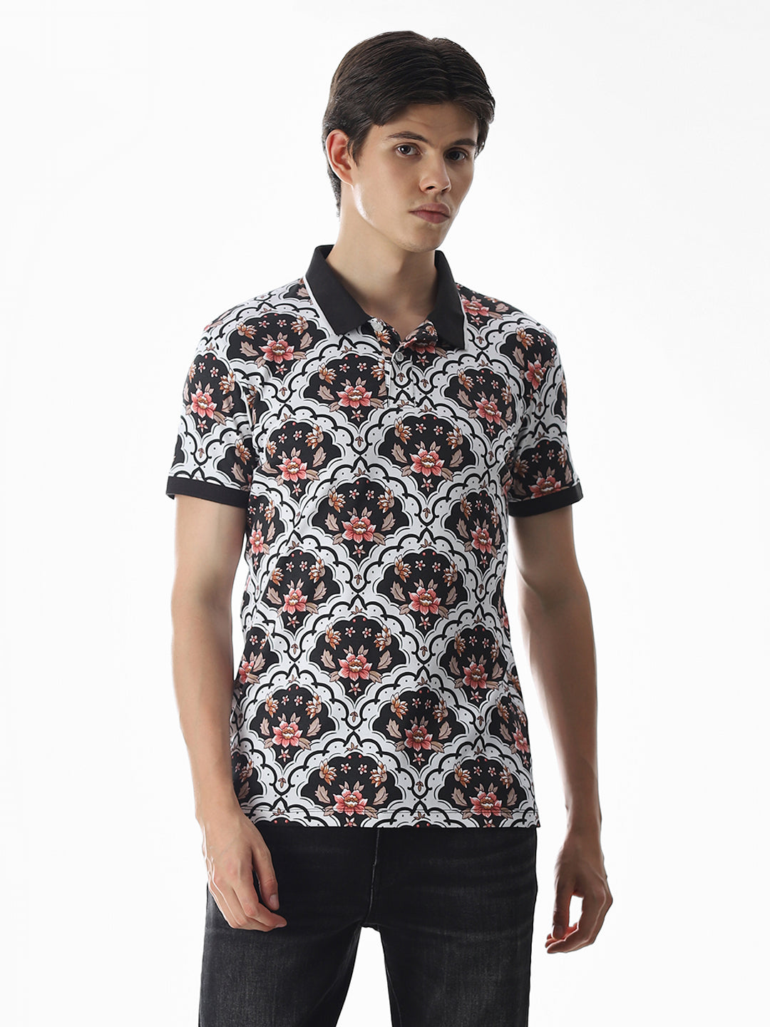 White Printed Cotton Polo