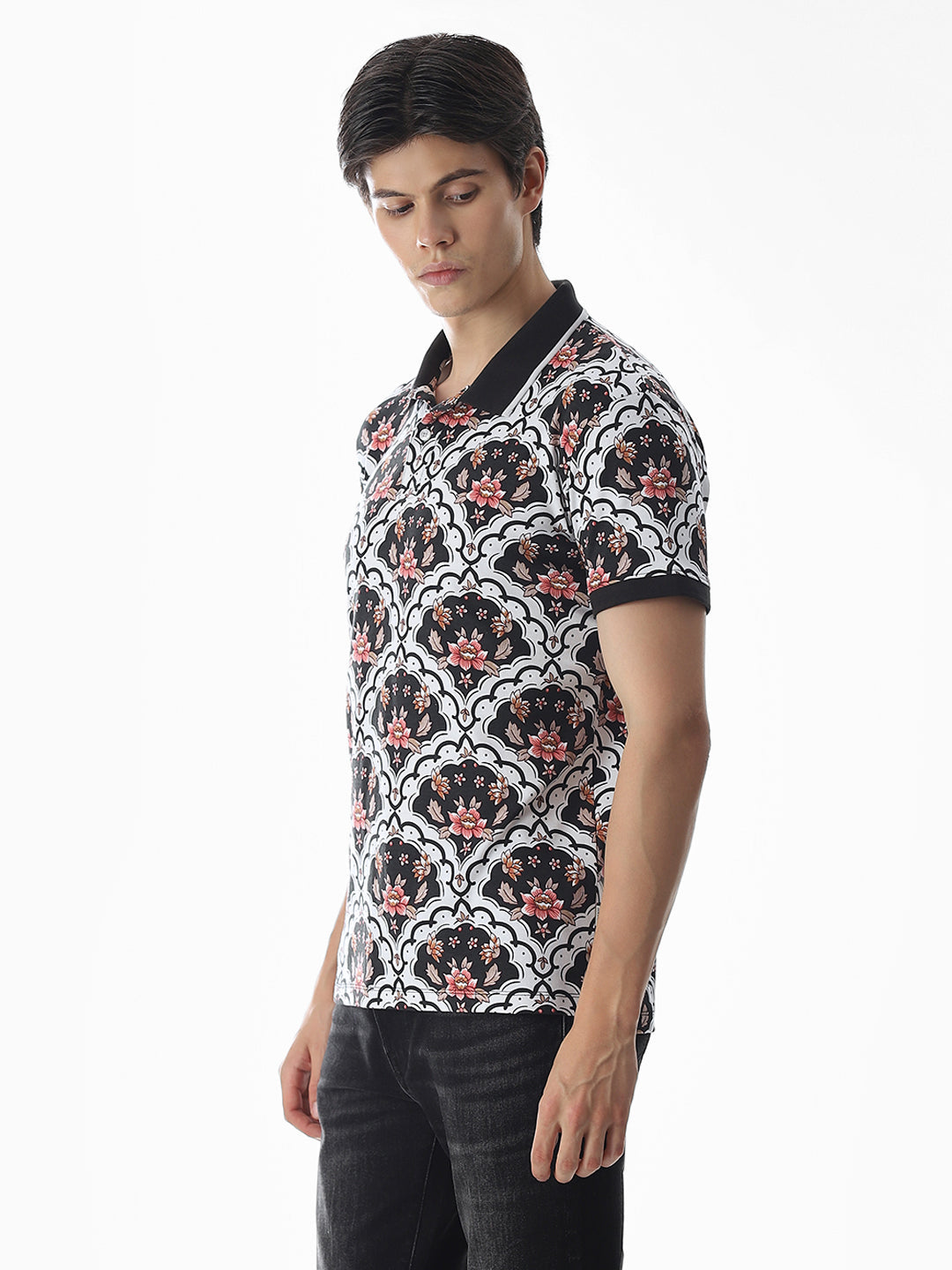 White Printed Cotton Polo