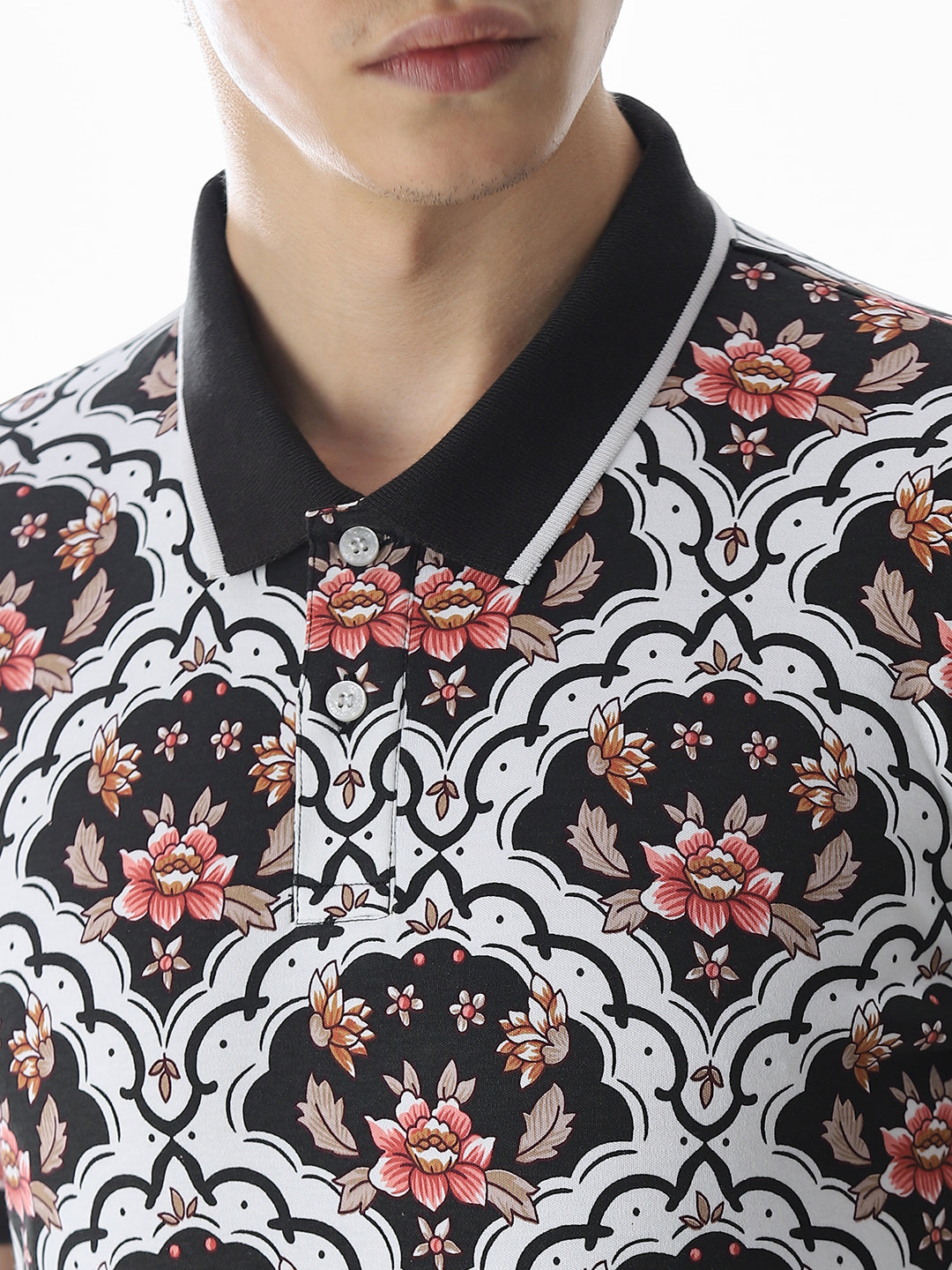 White Printed Cotton Polo