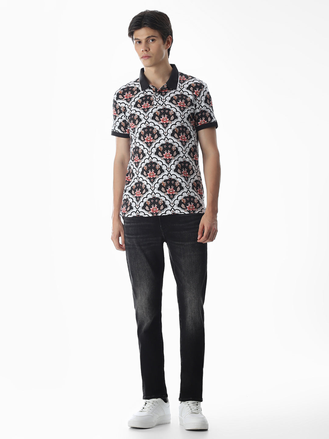 White Printed Cotton Polo