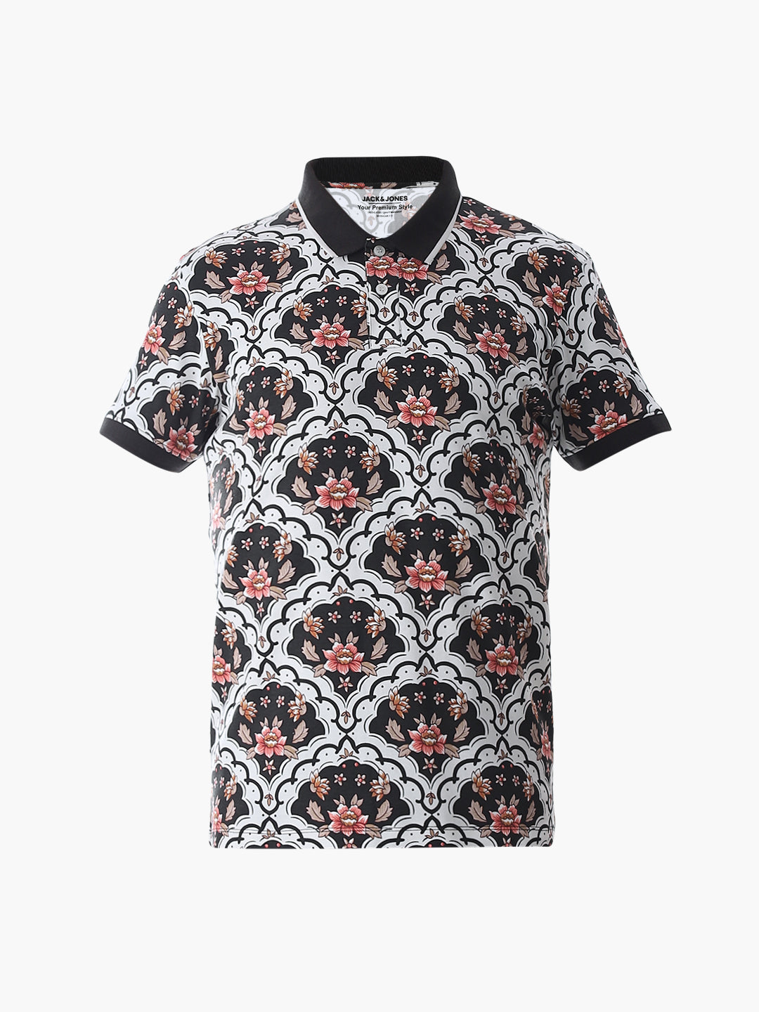 White Printed Cotton Polo