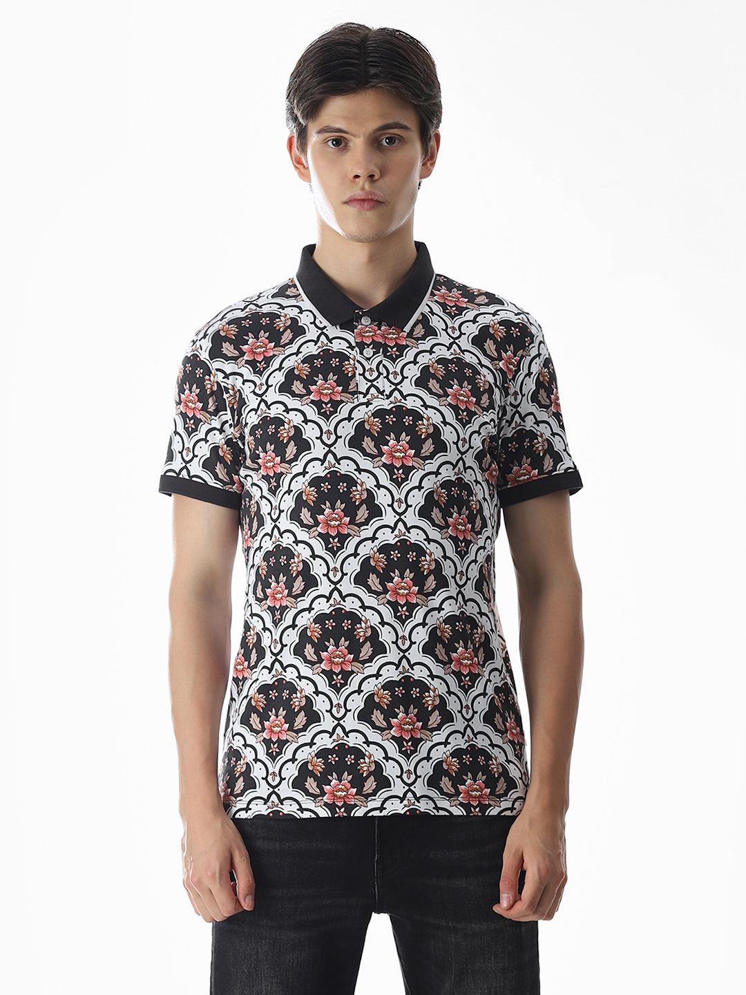 White Printed Cotton Polo