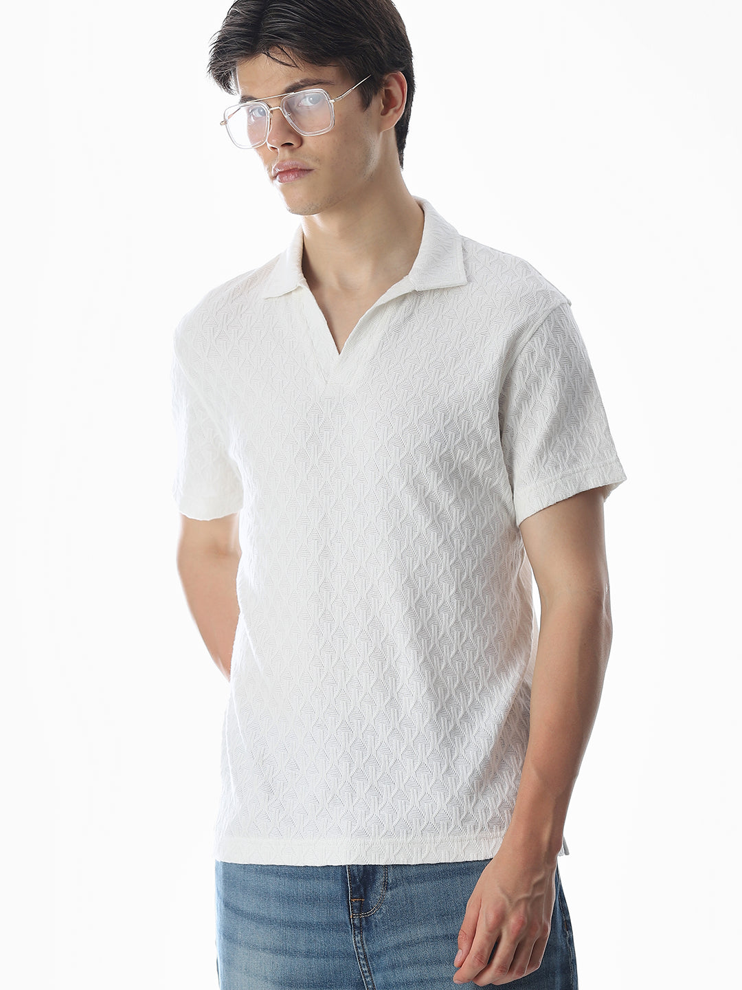 White Jacquard Cotton Polo