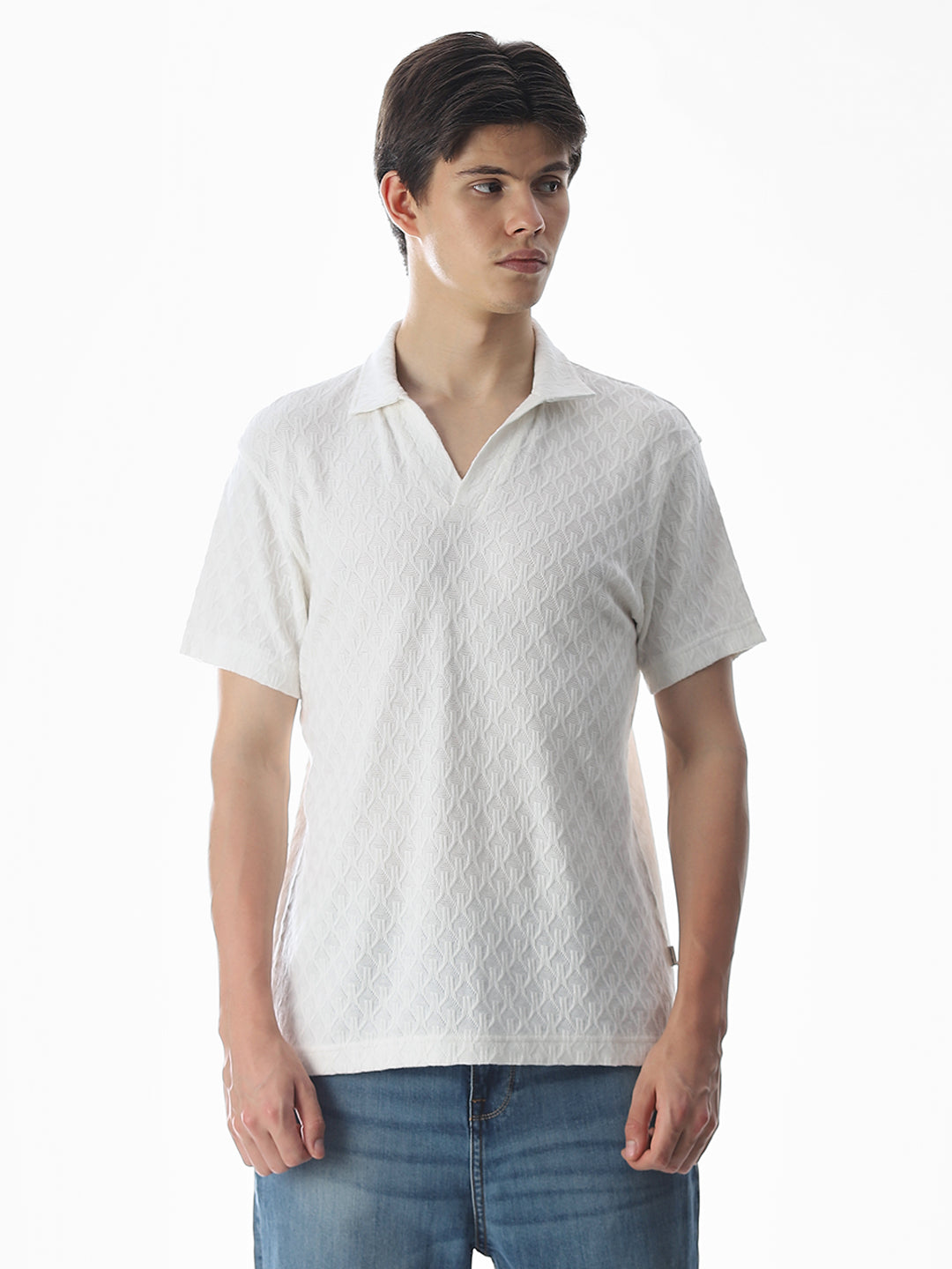 White Jacquard Cotton Polo