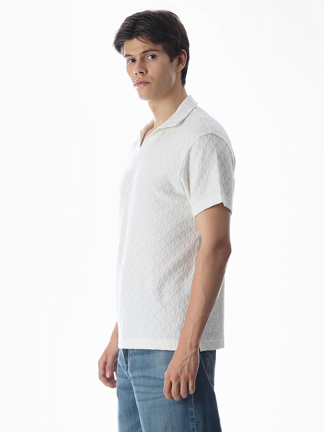 White Jacquard Cotton Polo