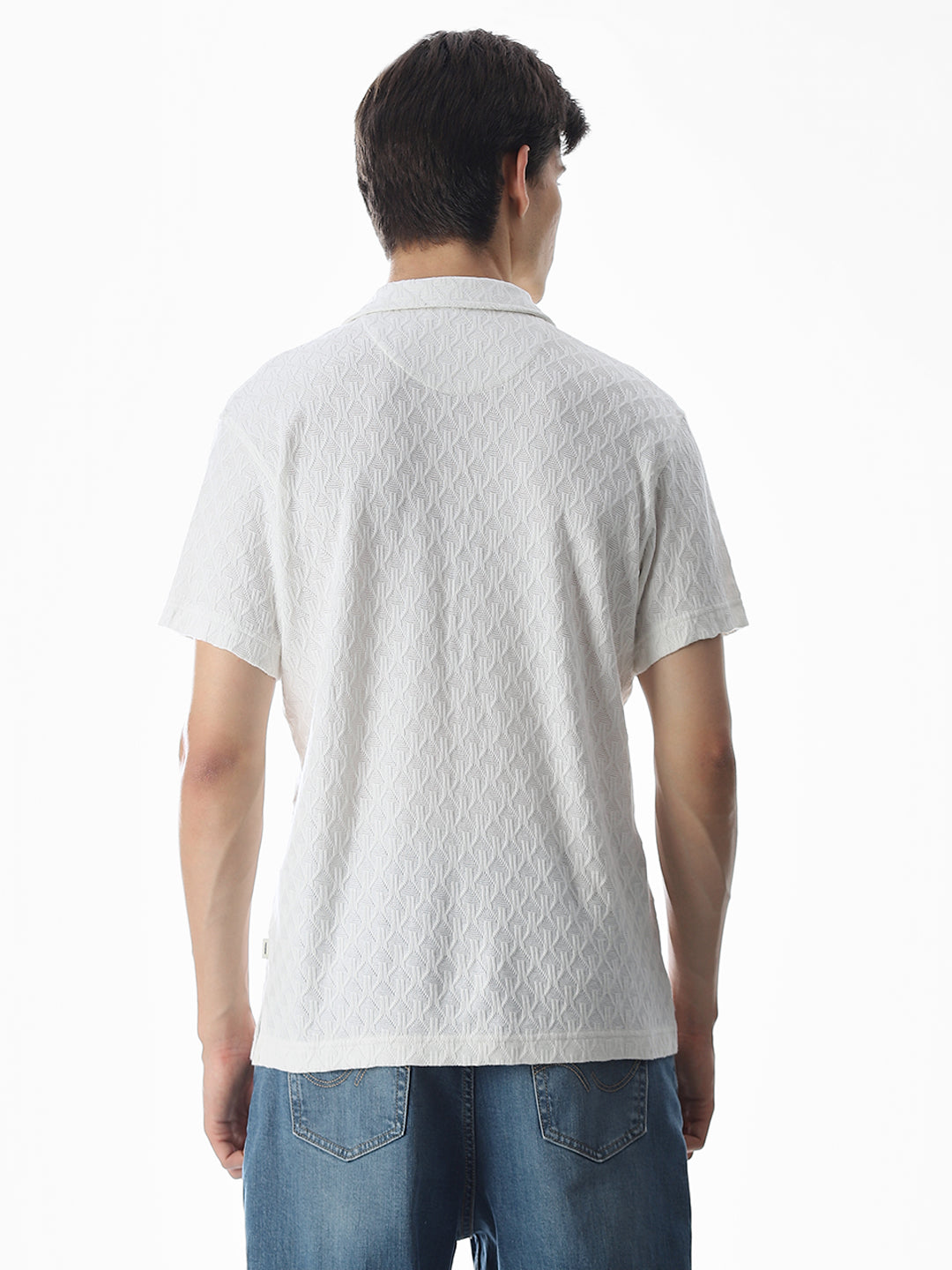 White Jacquard Cotton Polo