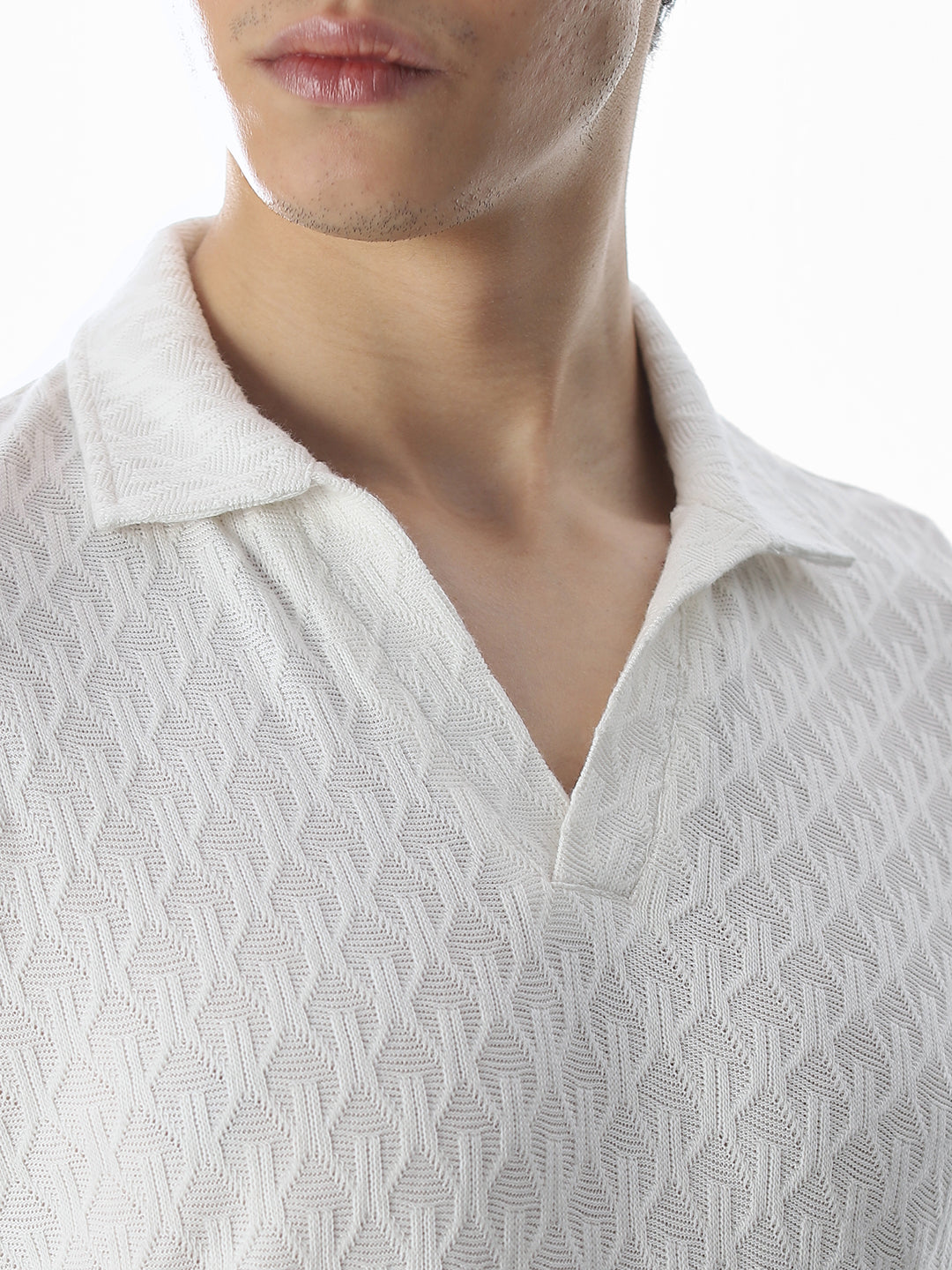 White Jacquard Cotton Polo