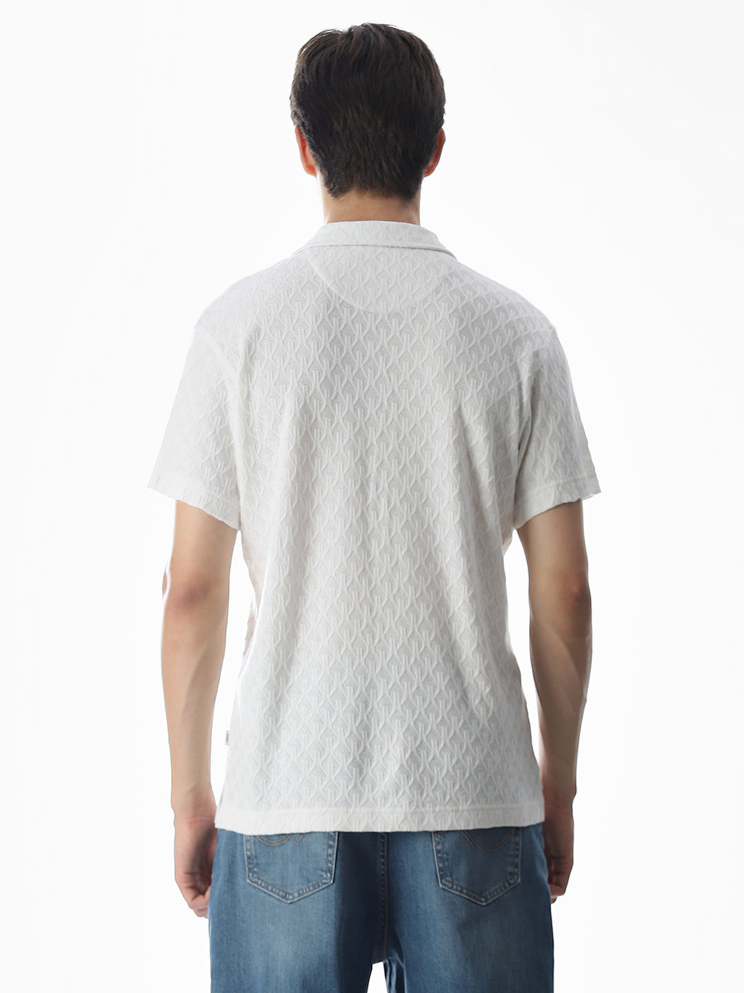 White Jacquard Cotton Polo