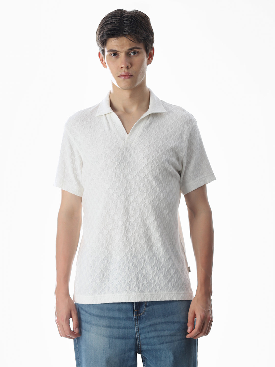 White Jacquard Cotton Polo