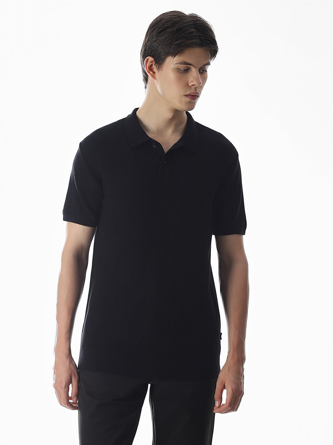 Black Knitted Cotton Polo