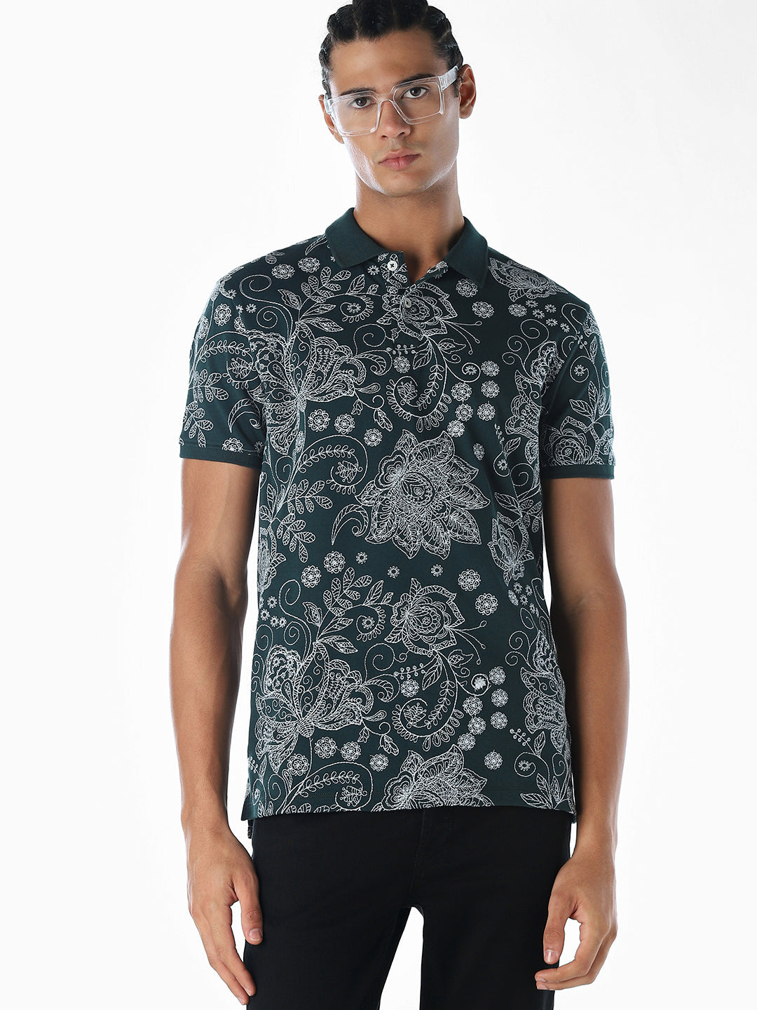 Printed Cotton Polo - Green