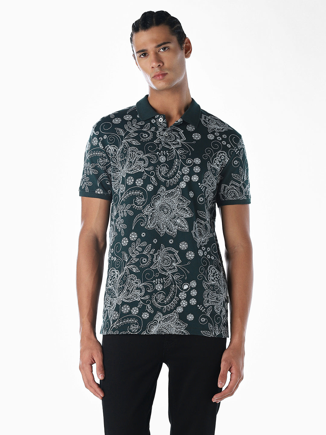 Printed Cotton Polo - Green
