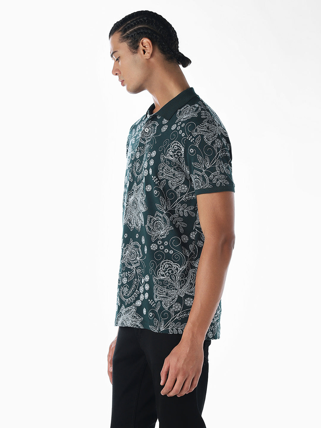 Printed Cotton Polo - Green