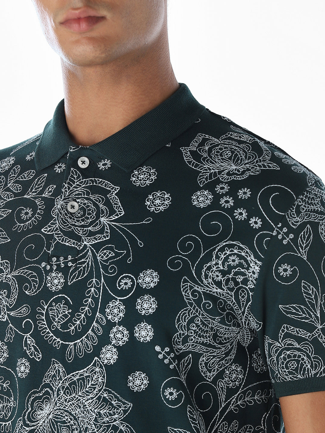 Printed Cotton Polo - Green